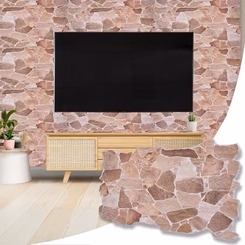 Novecrafto Stone Look 3D PVC Wall Panels in Brown and Beige, 6 Sheets, W: 96 cm x H: 48 cm – 1