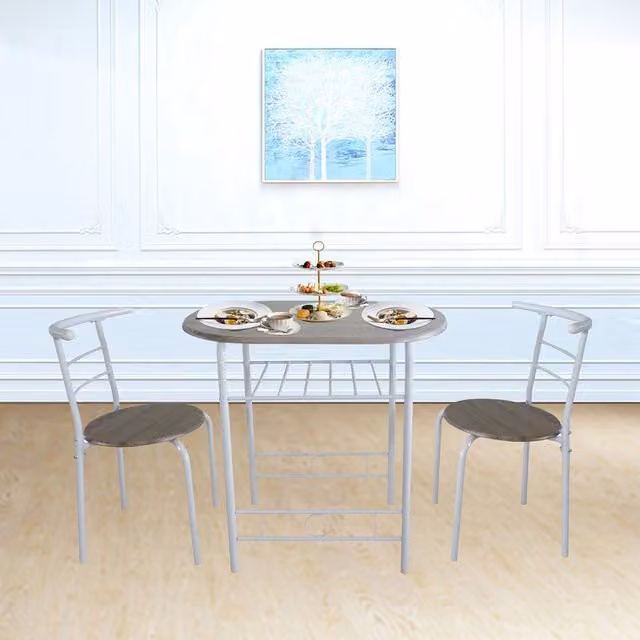 Westwood Modern Round Compact Dining Table and 2 Chairs Set in White