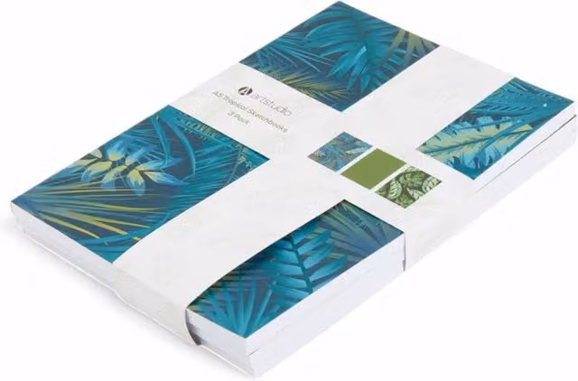 Artstudio Pack of Three A5 Tropical Blank Softcover Sketchbooks in Green and Pink