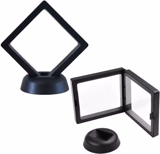KDMK Black 3D Floating Frame Display Stand and Minimalist Square Tabletop Holder