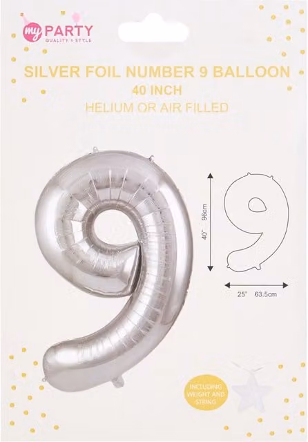 My Party Silver Foil Number 9 Balloon for Birthdays and Anniversaries