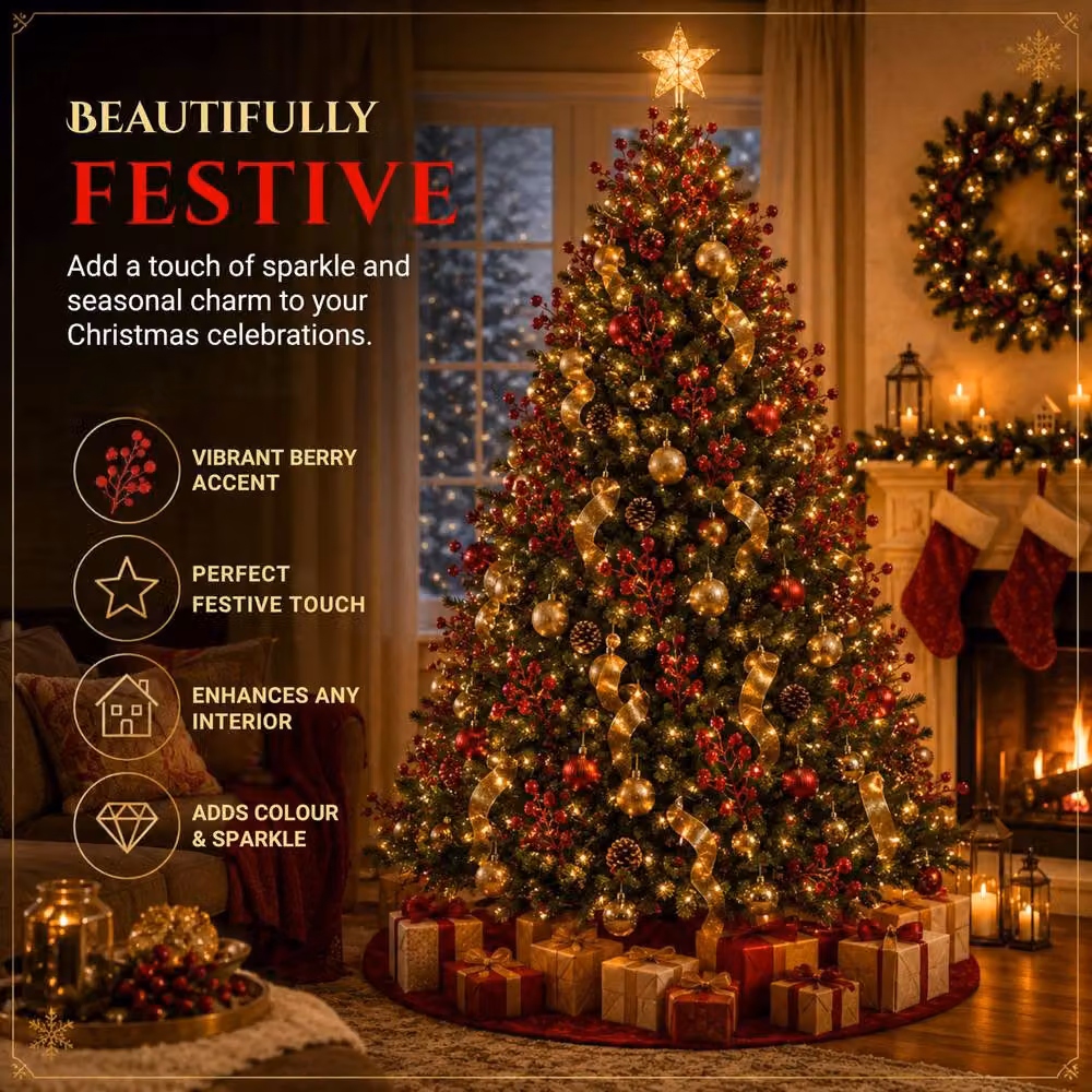 Shatchi Red Glitter Berry Picks for Christmas, 6 Pack, Height: 45 cm – 8