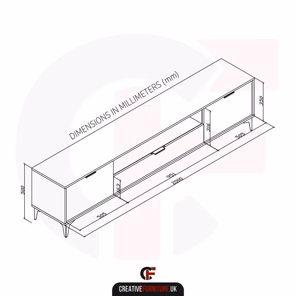 Creative Furniture Goldline Glossy Black and Gold TV Unit W: 200 cm, H: 50 cm, D: 35 cm – 4
