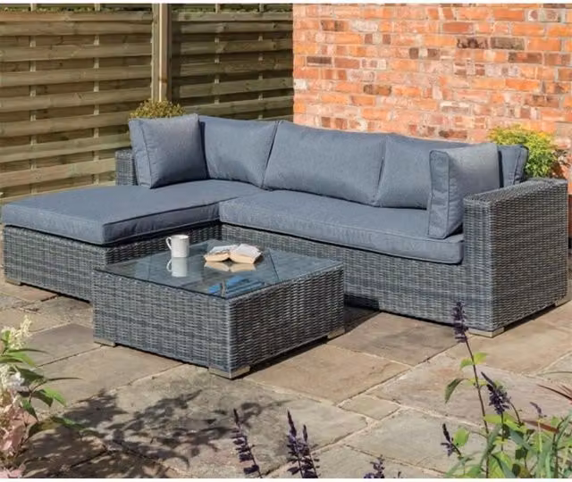 Cheshire 4 Seater L-Shape Garden Lounger Set in Mid Grey Weave with Scatter Cushions