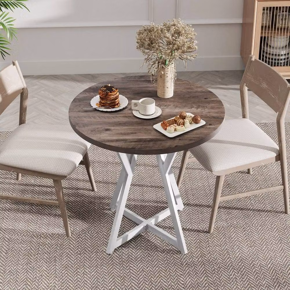 Kelvenix Round Wooden Dining Table in Brown, Diameter: 80 cm – 2