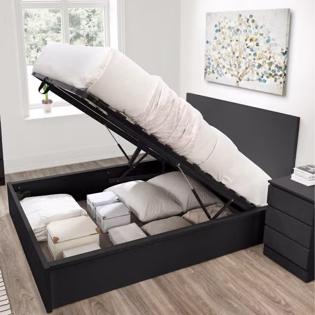 Birlea Oslo Double Ottoman Bed in Black Upholstered Fabric with Lift Up Base, 140 x 200 cm
