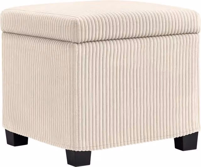 HOMCOM Corduroy Storage Ottoman Bench in Beige with Removable Lid and Metal Legs – 1