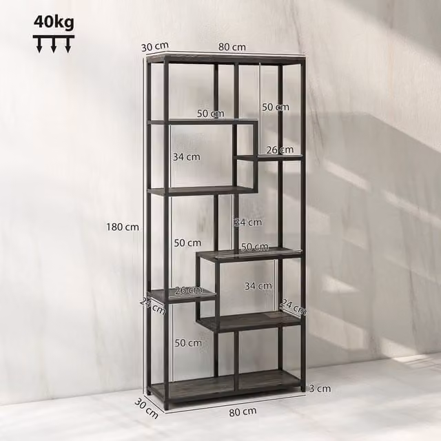 HOMCOM 7 Tier Geometric Metal Bookshelf in Grey