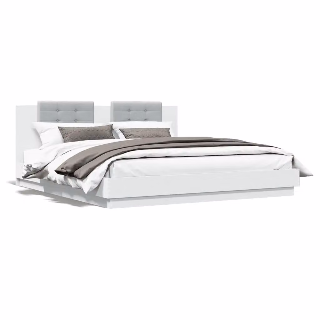Berkfield Home Upholstered Bed Frame in White, W/D/H: 160 x 200 cm – 2