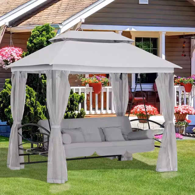 Outsunny 2-in-1 Convertible Outdoor Swing Chair Bed in Grey