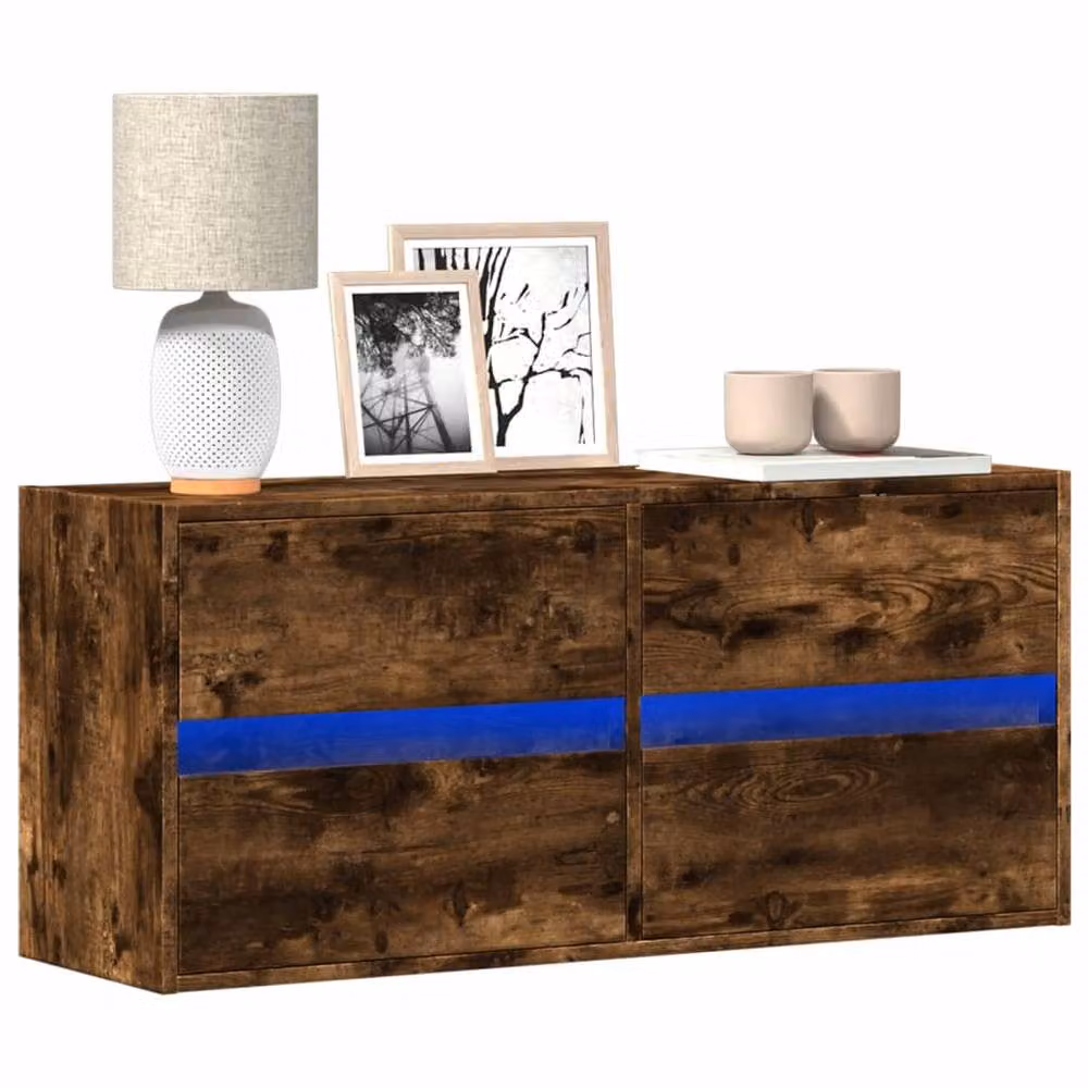 Berkfield Home Modern Wall Mounted TV Cabinet with Integrated LED Lights in Smoked Oak Brown, W/D/H: 100 x 31 x 45 cm – 2