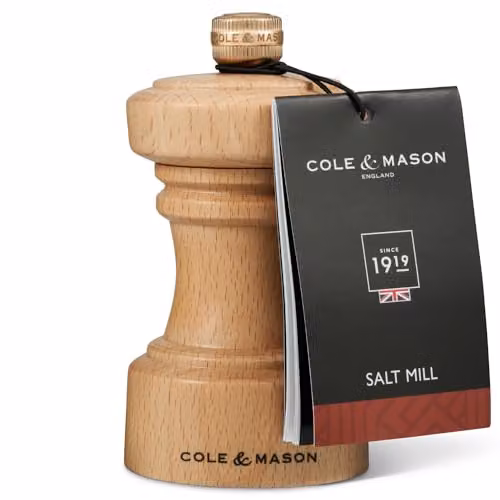 Cole & Mason Hoxton Beech Wood Salt Mill, Brown, Diameter: 10.4 cm – 7