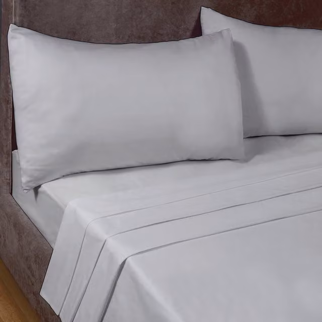 Rapport Home SleepND Grey Polycotton Percale Plain Flat Sheet, W: 90 cm, L: 200 cm