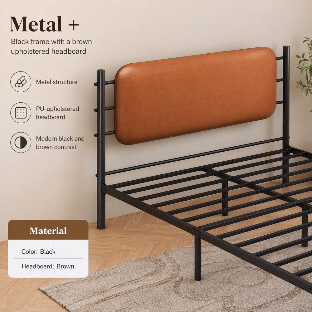 STILVORA Double Metal Bed Frame with Black PU Leather Headboard, W/D/H: 140 x 200 x 102.5 cm – 5