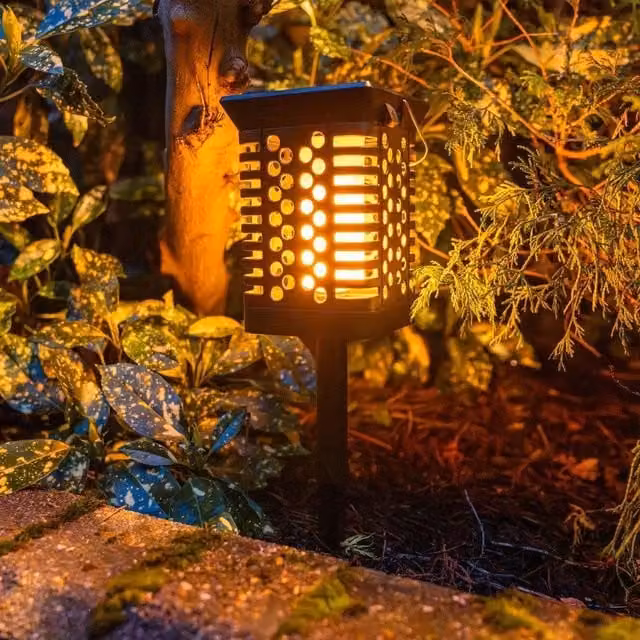 ValueLights Flame Effect Multi Function Solar Lantern Spike Light in Black – 1