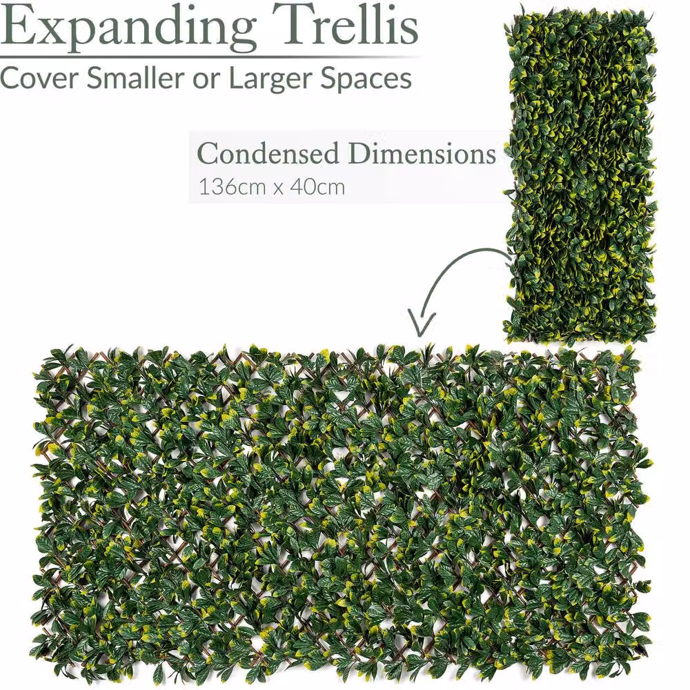 Christow Expandable Artificial Laurel Leaf Trellis Privacy Fence, Green, W: 200 cm, H: 100 cm – 4