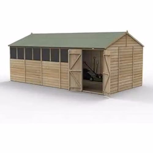 Forest Garden Reverse Apex Wooden Shed with 8 Windows and Double Doors in Green and Brown