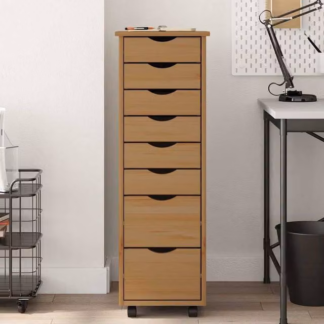 Berkfield Home Rolling Cabinet with Drawers in Moss Honey Brown Solid Wood Pine, H 103 x W 39 x D 34 cm – 1