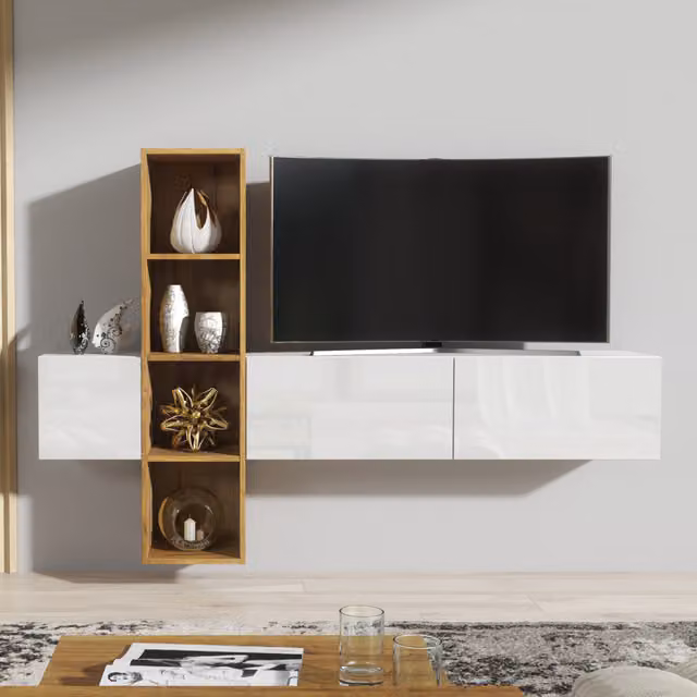 Creative Furniture Modern Wall Mounted TV Unit in Oak and White