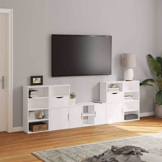 Berkfield Home ODDA 5 Piece White Solid Wood Pine TV Unit with Storage – 1