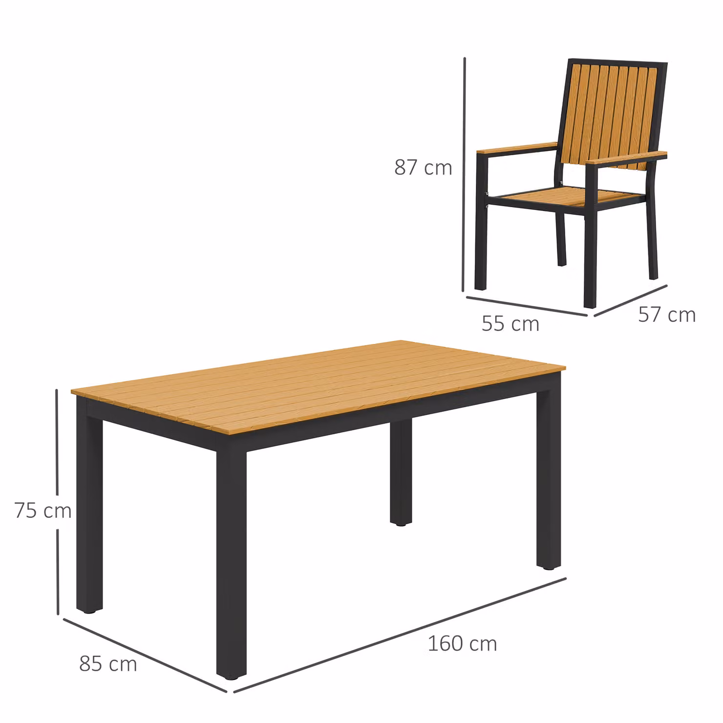 Outsunny 6 Seater Garden Dining Set with Rectangular Composite Table and Stackable Powder Coated Aluminium Chairs in Brown – 3