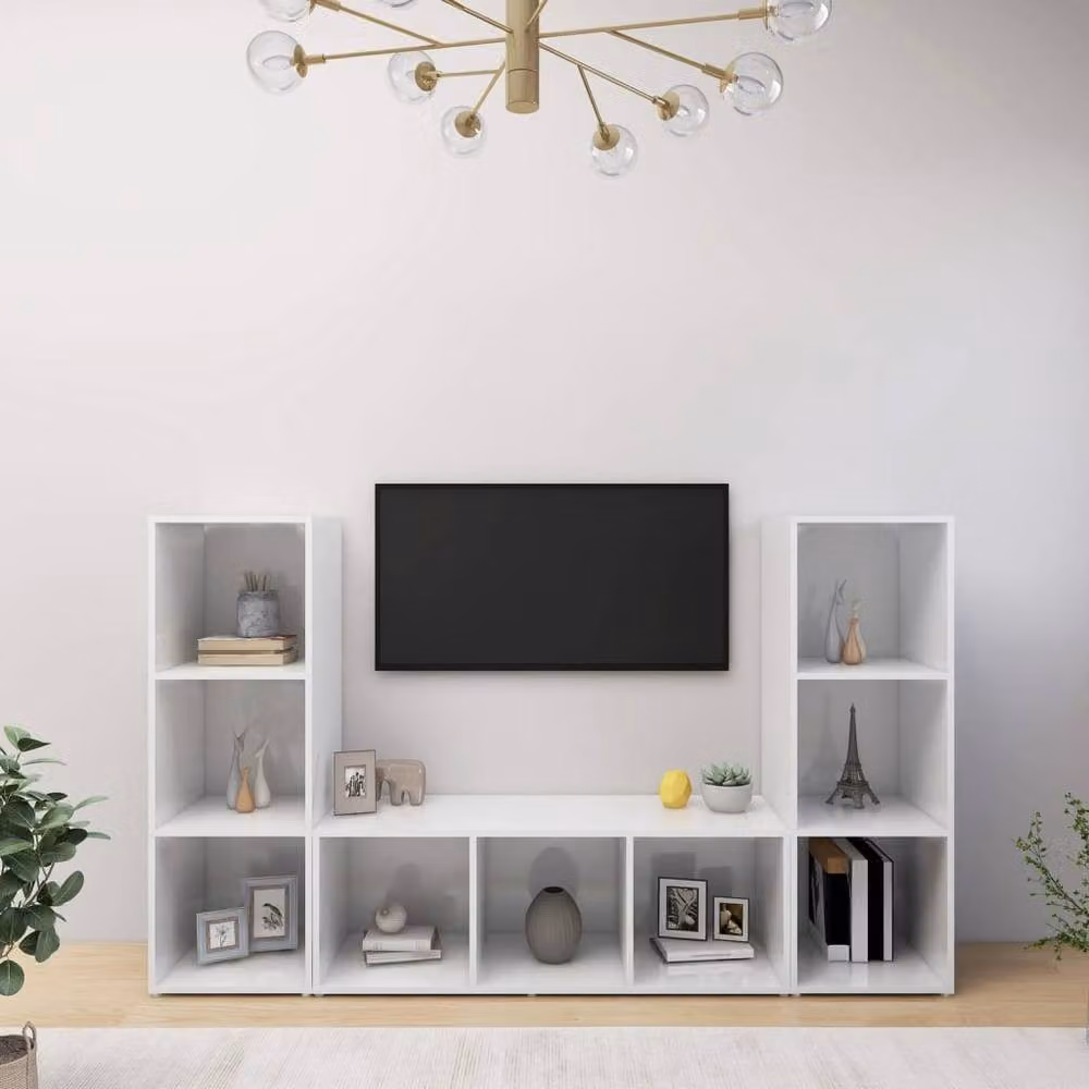 Berkfield Home 3-Piece White TV Cabinet Set in Matt Engineered Wood, W/D/H: 107 x 35 x 37 cm – 2