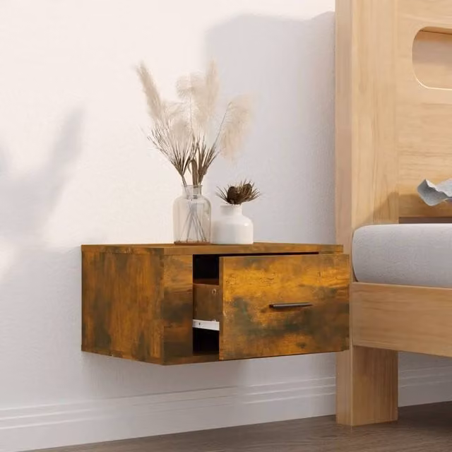 Berkfield Home Elegant Wall-mounted Bedside Cabinet in Smoked Oak Brown, W: 50 cm, D: 36 cm, H: 25 cm – 1