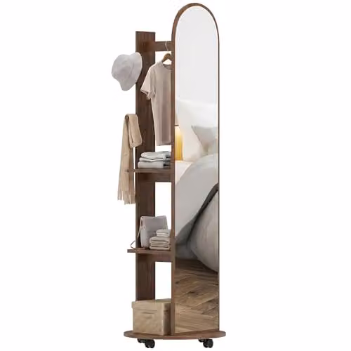 HOMCOM 2-in-1 Full Length Mirror with Storage Shelves in Brown Wood Effect – 1