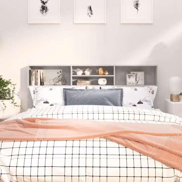 Berkfield Home Headboard Cabinet in Concrete Grey, W: 180 cm, D: 19 cm, H: 103.5 cm