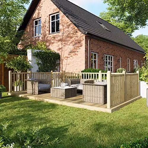 Powersheds Premium Wooden Decking Kit with Hand Rails on Three Sides, Brown