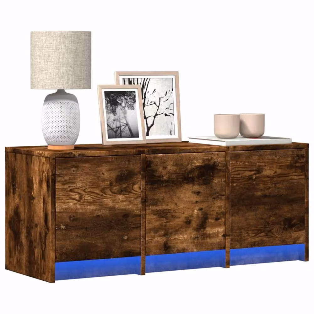 Berkfield Home Modern TV Cabinet with LED in Smoked Oak Brown, W/D/H: 97 x 34 x 40 cm – 2