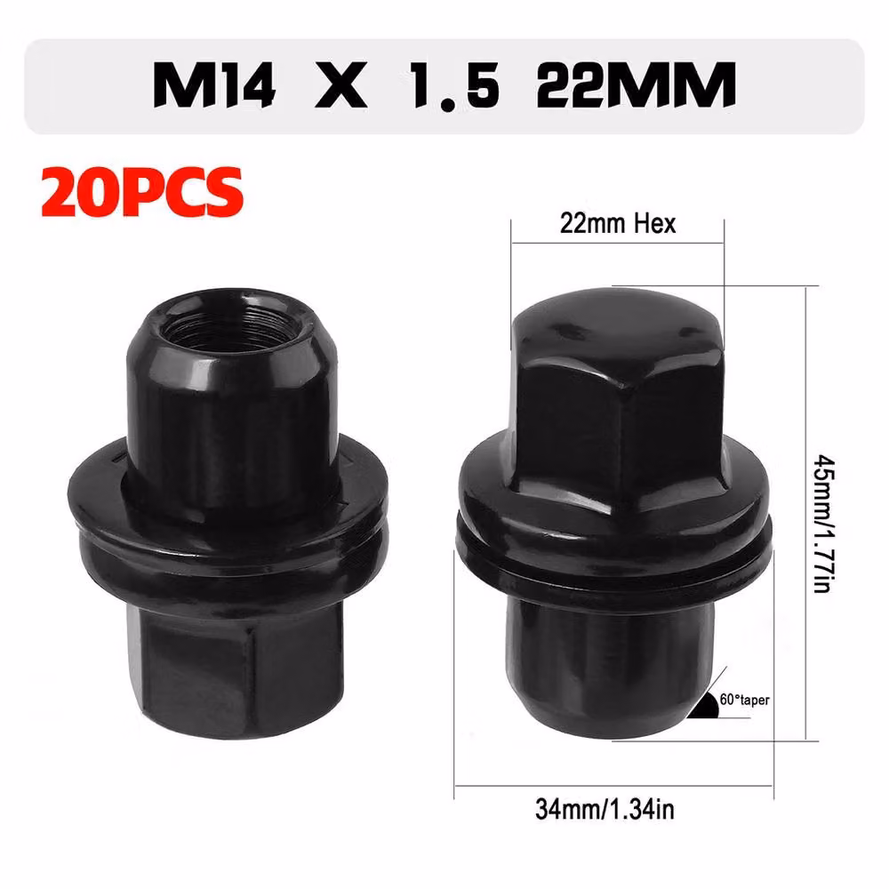 Ventryn 20-Piece Black Galvanised Steel Hex Wheel Nut Set for Land Rover Discovery, Range Rover and Defender – 2