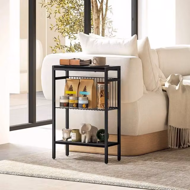 EONLION Industrial Metal Side Table with Storage in Black – 1
