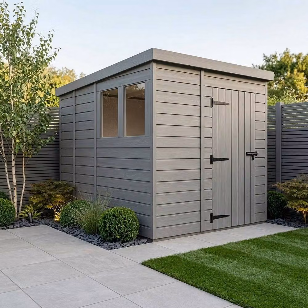 Buttercup Farm Grey Composite Pent Garden Shed with Single Door and Windows W/D/H: 274 x 213 x 210 cm – 2