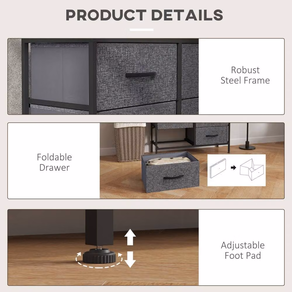 Wyld Haus Sarofi 8 Drawer Fabric Chest with Steel Frame, Black and Grey – 7