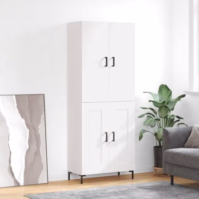 Berkfield Home Modern White Highboard with Hinged Doors and Internal Shelves, W/D/H: 69.5 x 34 x 180 cm