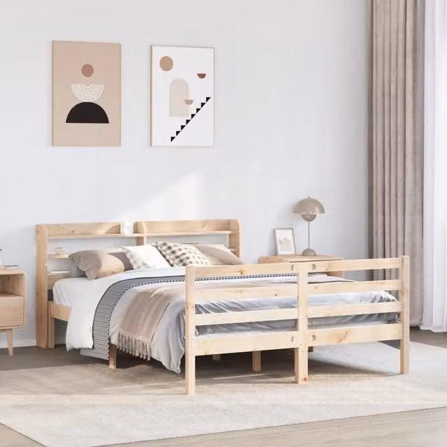Berkfield Home Rustic Brown Solid Wood Bed Frame with Headboard, Side Compartments and USB Charging Port, W/D/H: 160 x 200 cm – 1