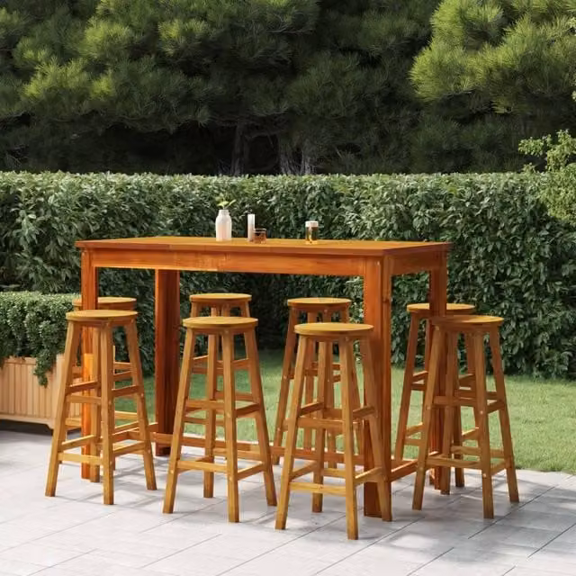 Berkfield Home 9 Piece Garden Bar Set in Brown Solid Acacia Wood
