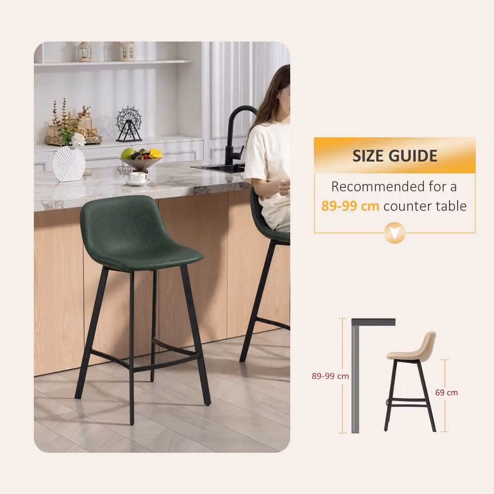 STILVORA Set of 2 Modern Green Faux Leather Bar Stools with Metal Frame – 4