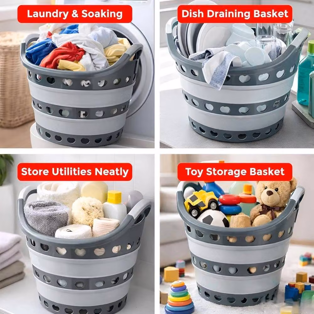 NESTLUNE Collapsible 30L Laundry Basket with Handles, Grey – 4