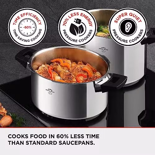 Kuhn Rikon Stainless Steel Pressure Cooker Set in Silver, including 4L and 6L Pots with Steamer Insert and Lids – 3