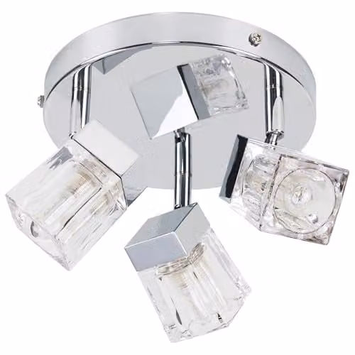 ValueLights Ritz Ice Cube Polished Chrome IP44 3 Way Spotlight Flush Ceiling Light in Silver – 1