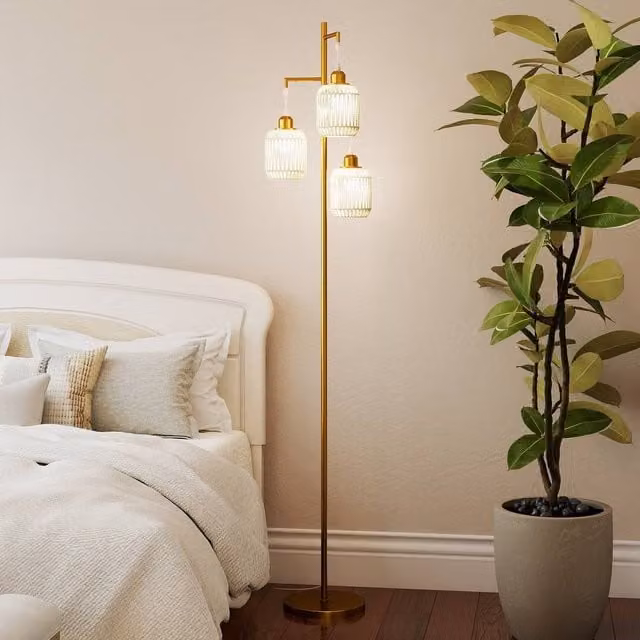 Costway 3-Light Farmhouse Floor Lamp in Gold with Foot Switch, Height: 173 cm – 1