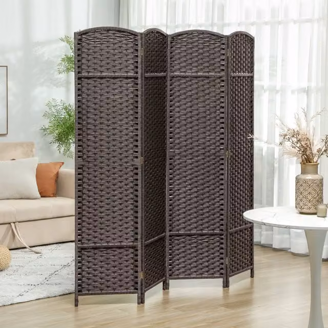 HOMCOM Brown Pine Wood Panel Folding Room Divider