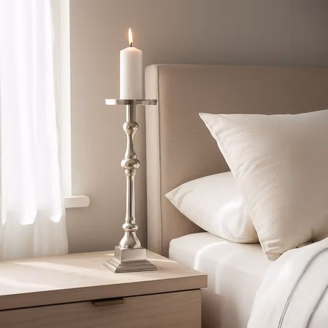 Orsina Kensington Townhouse Small Pillar Candle Holder in Silver Metal
