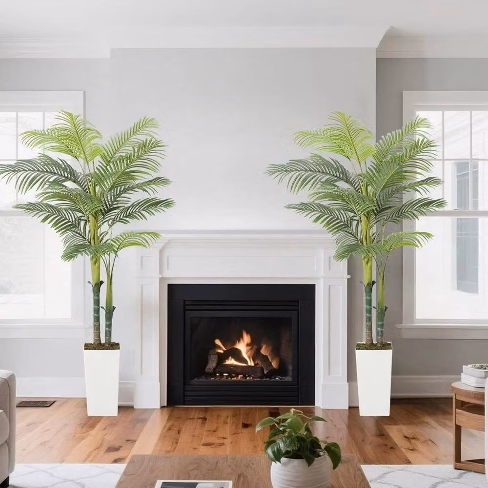 VOGREX Artificial Palm Tree with White Planter, Green and Multicolour Faux Exotic Decor, Height: 150 cm – 3