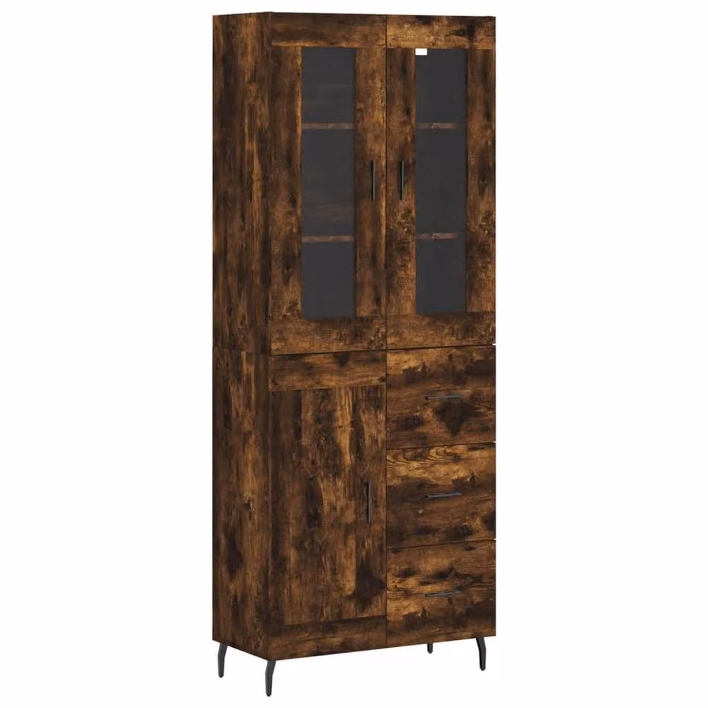 Berkfield Home Smoked Oak Highboard in Brown with Glass Doors, W/D/H: 69.5 x 34 x 180 cm – 3