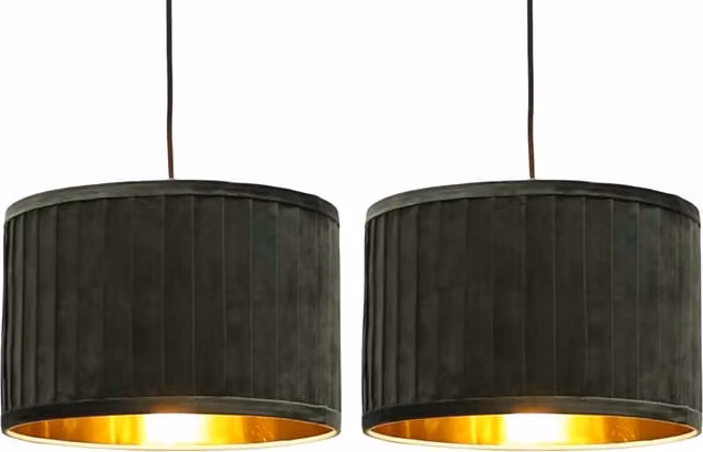 First Choice Lighting Sundance Set of 2 Easy Fit Round Lamp Shades, Green and Gold Pleated, Diameter: 30 cm – 1