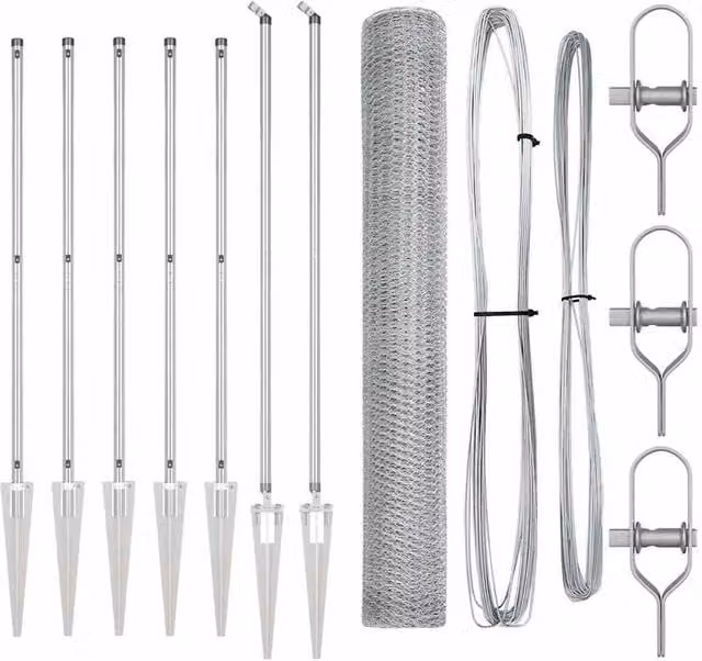Berkfield Home Hexagon Fence in Silver Galvanised Steel, H: 140 cm, W: 10 m