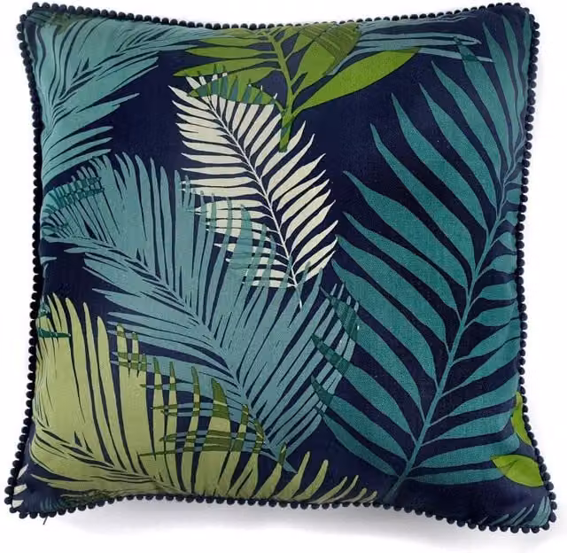 Fusion Tropical Exotic Palm Leaf Print Cotton Filled Square Cushion, Multicolour, W/D/H: 43 x 43 x 43 cm